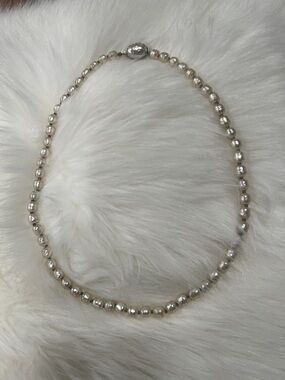 Miriam Haskell Baroque Pearl Faux  Necklace Oval Clasp Signed